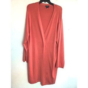 Sigred Olsen Women Red Orange Silk Linen Duster Length Open Knit Cardigan sz XL